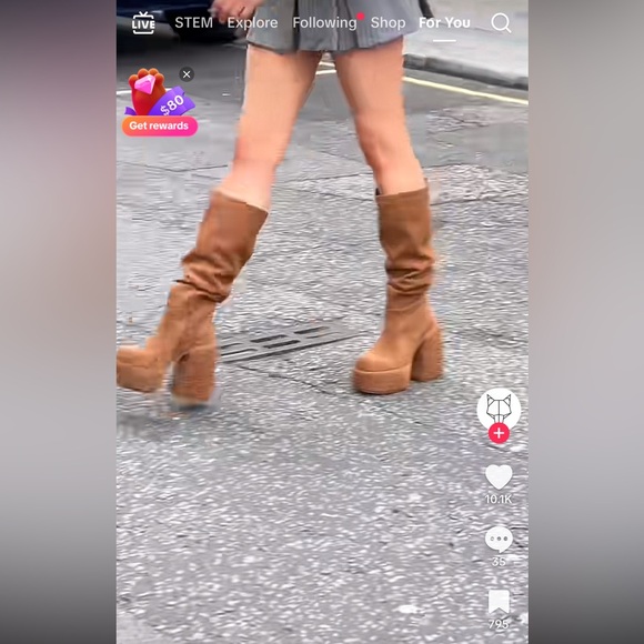 NAKED WOLFE Tan Genuine Suede Leather Platform Knee-High Boots - Picture 6 of 9